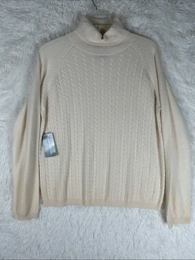 Vintage Laura Leigh Ltd Cream Cable 100% Cashmere Turtleneck Sweater